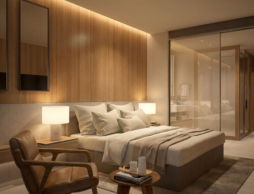 Infografía 3D interior de habitaciones de hotel