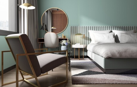 Render 3D de butaca de habitación del Hotel Sofia Barcelona - estudibasic