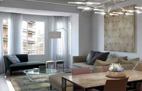 Render de salón comedor de apartamento en 3d - estudibasic