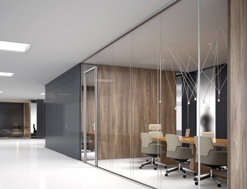 Renders y diseño de oficinas 3D para catálogo de mamparas divisorias
