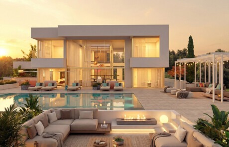 Render 3D fotorrealista de villa de lujo con piscina y chill out en Marbella - estudibasic